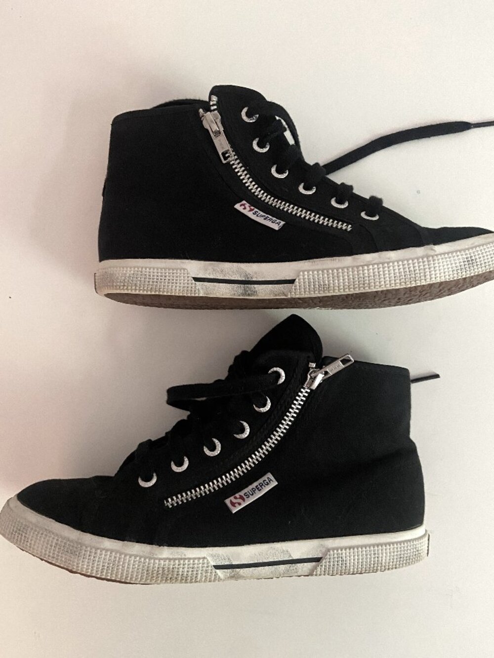 Superga Lace Up Zipper Distressed Canvas High Top Sneakers Black Size 7
